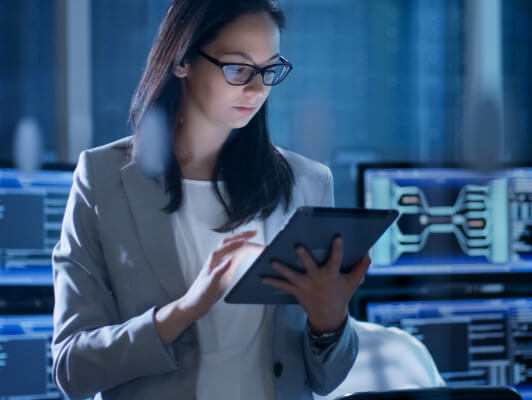 Woman looking at tablet