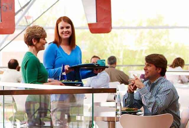 Employees talking with each other